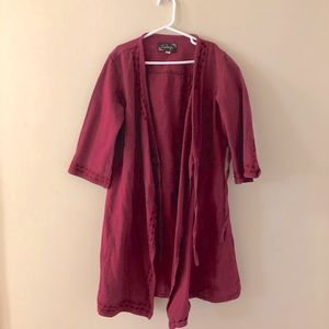 Long cotton dark red cardigan
